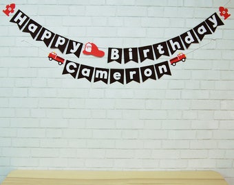 Fire Truck Birthday Banner, Fire Truck Banner, Fire Truck Party Decor, Fireman Birthday Party, Custom Parties by PartyAtYourDoor on Etsy