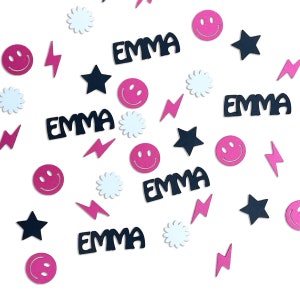 Pink Smiley Face Birthday Decor, Pink Smiley Confetti, Custom Party Decor by PartyAtYourDoor on Etsy
