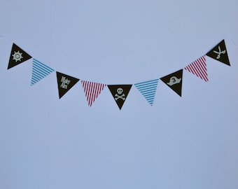 Pirate Birthday Banner, Pirate Pennant Banner, Pirate Party Banner, Skull and Crossbones Decor, Custom Parties by PartyAtYourDoor on Etsy