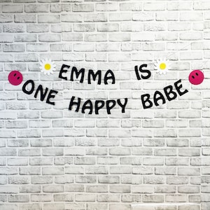 Pink Smiley Face Birthday Decor, One Happy Babe Banner, Custom Party Decor by PartyAtYourDoor on Etsy