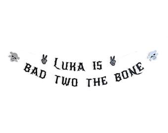 Bad Two The Bone Decorations, Bad Two The Bone Girl, Bad Two The Bone Banner, Custom Party Decor by PartyAtYourDoor on etsy