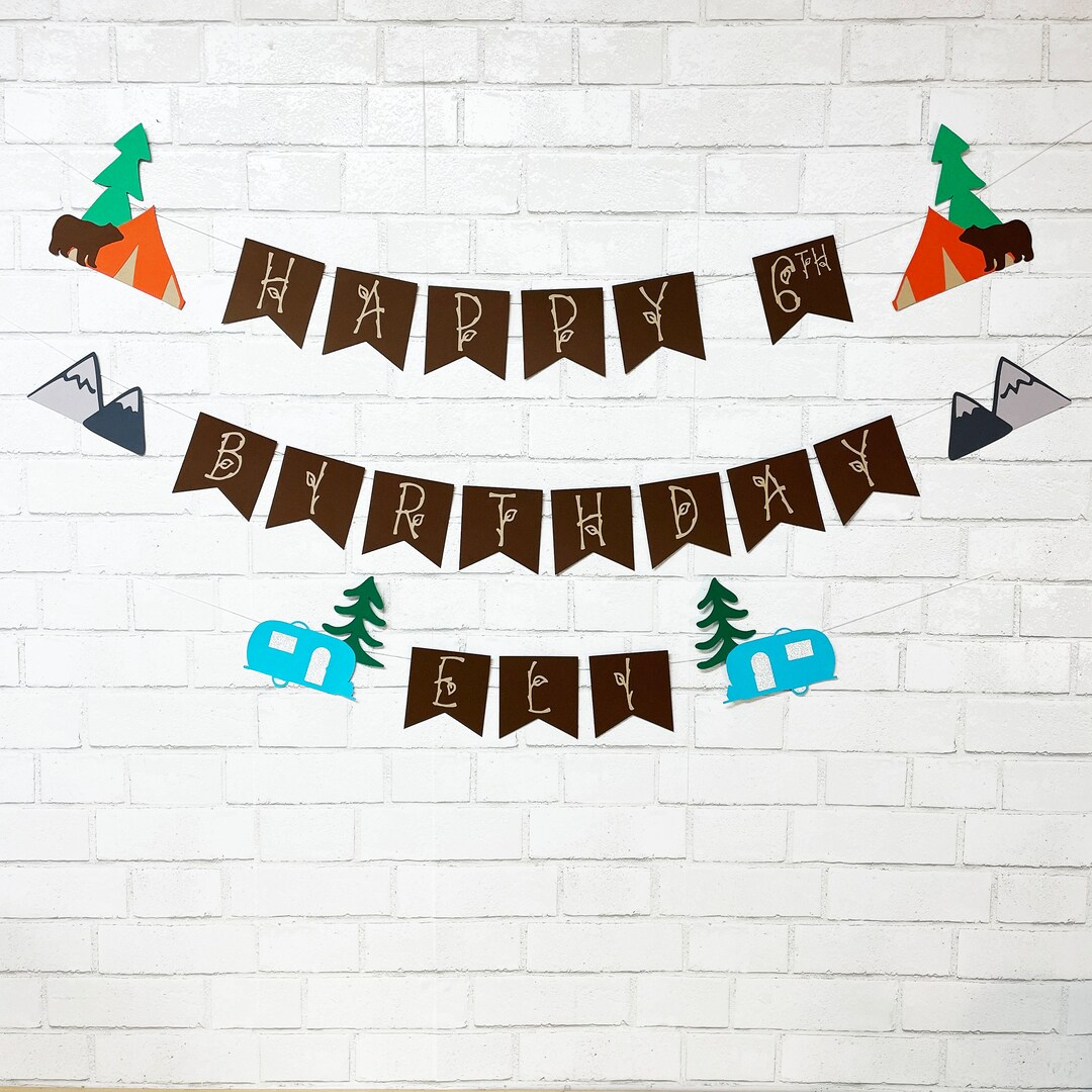 Camping Birthday Banner Camp Themed Birthday Party Banner Etsy