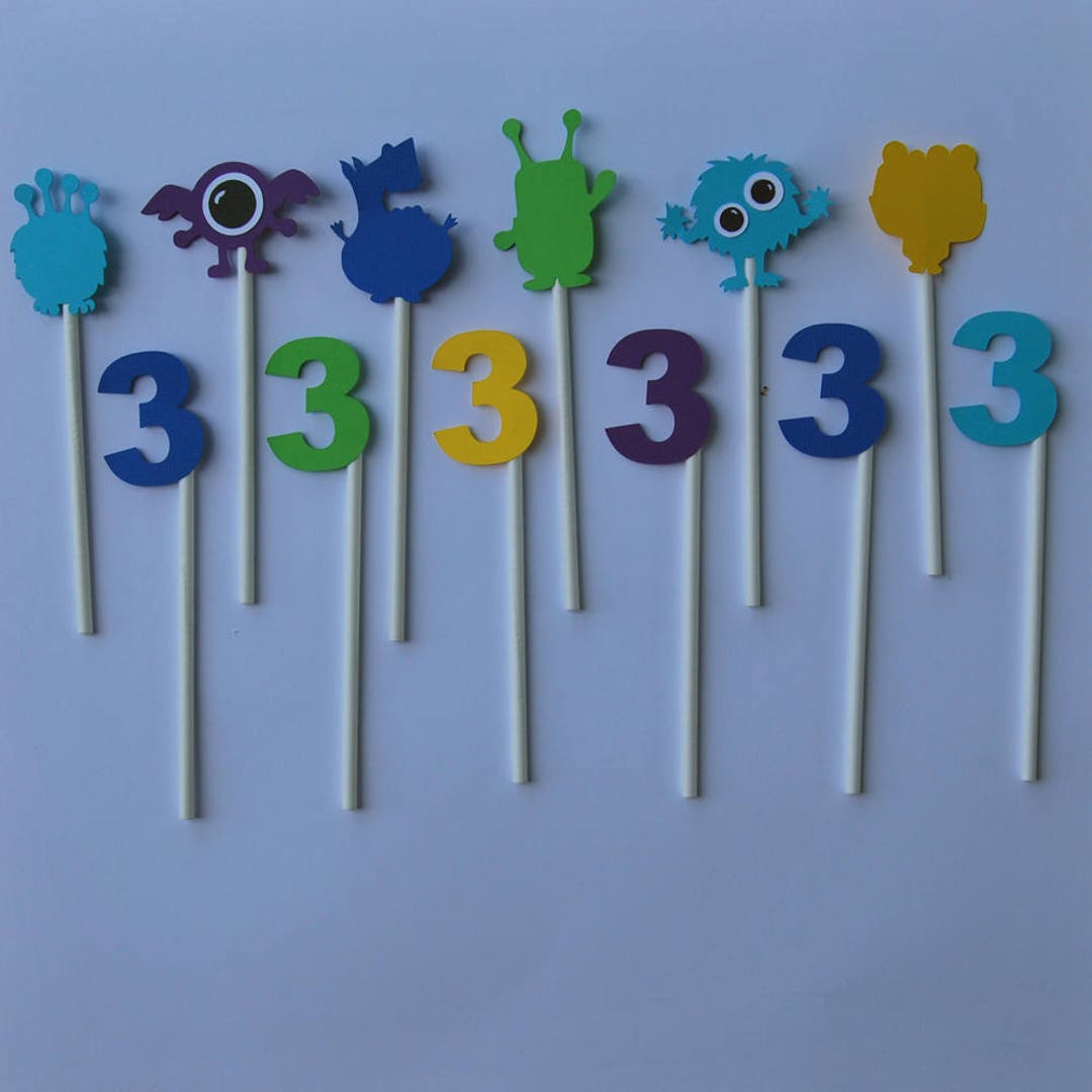 Monster Cupcake Toppers Monster Birthday Decor Monster Etsy
