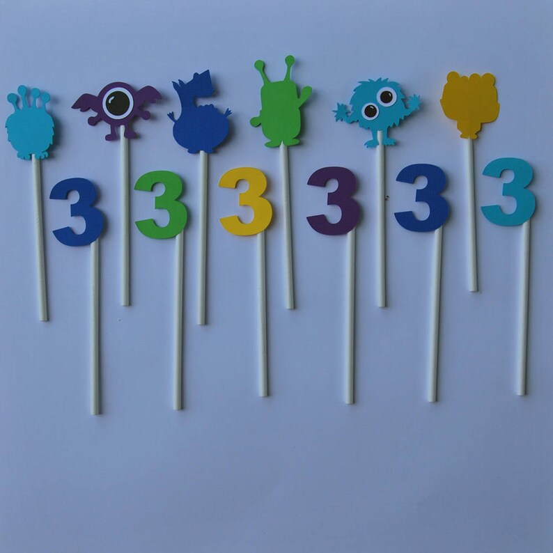 Monster Cupcake Toppers Monster Birthday Decor Monster Etsy