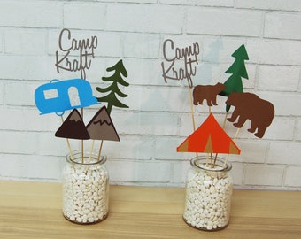 Camping Centerpiece, Camp Birthday Centerpiece, Camp Baby Shower Centerpiece, Camp Party Decor, Custom Parties by PartyAtYourDoor on Etsy