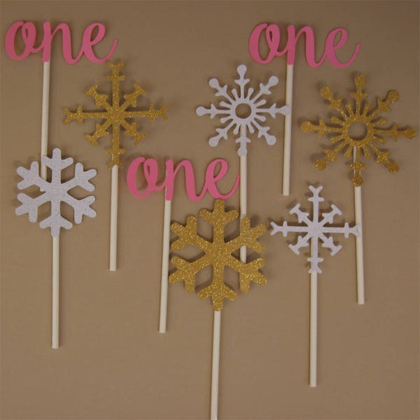 24 PCS Glitter Snowflake Cupcake Toppers - Blue & Silver Christmas Party Decorations