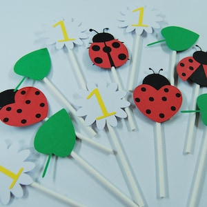 Ladybug Cupcake Toppers, Daisy Cupcake Toppers, Ladybug Birthday Decor, Ladybug Party, Custom Parties by PartyAtYourDoor on Etsy
