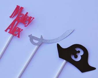 Pirate Cupcake Toppers, Pirate Hat Cupcake Toppers, Pirate Sword Cupcake Toppers, Pirate Birthday, Custom Parties by PartyAtYourDoor on Etsy
