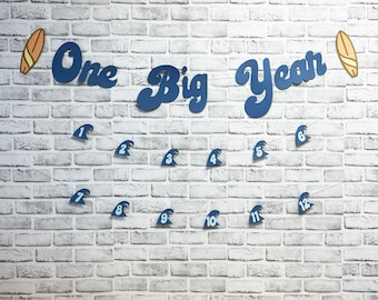 The Big One Surf verjaardagsdecoratie The Big One verjaardag The Big One maandelijkse fotobanner aangepast feestdecor door PartyAtYourDoor op etsy