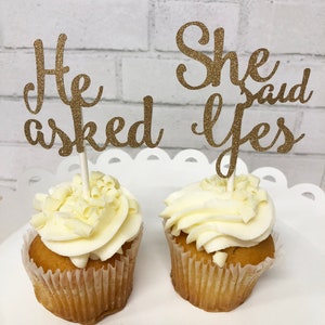 He Asked She Said Yes Cupcake Toppers, Engagement Cupcake Toppers, Engagement Party Decor, Custom Parties by PartyAtYourDoor on Etsy