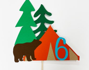 Camping Cake Topper, Camp Birthday Cake Topper, Tent Cake Topper, Camping Birthday Decor, Custom Parties by PartyAtYourDoor on Etsy