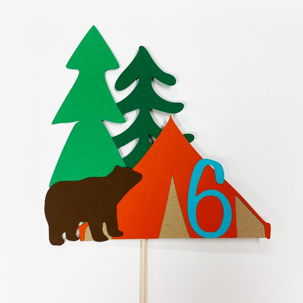 Camping Cake Topper, Camp Birthday Cake Topper, Tent Cake Topper, Camping Birthday Decor, Custom Parties by PartyAtYourDoor on Etsy