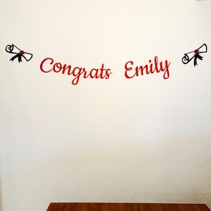 Banner de felicitaciones de graduación, banner de diploma, banner de fiesta de graduación, fiesta de graduación, promoción de 2025, fiestas personalizadas de PartyAtYourDoor en Etsy