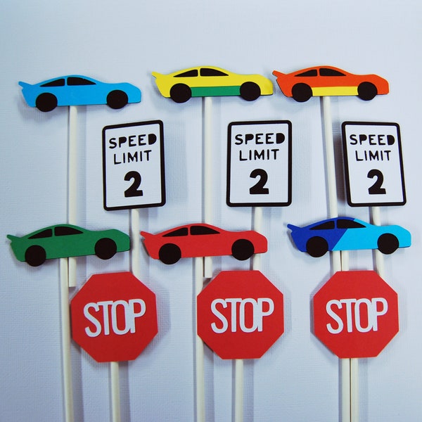 Race Car Cupcake Toppers, Race Car Birthday, Race Car Party Decor, Two Fast, Speed Limit Toppers, Custom Parties by PartyAtYourDoor on Etsy