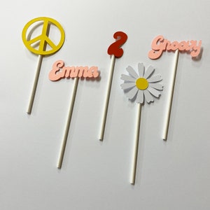 Groovy Cupcake Toppers, Two Groovy Birthday, Hippie Birthday Cupcake Toppers, Custom Parties by PartyAtYourDoor on Etsy