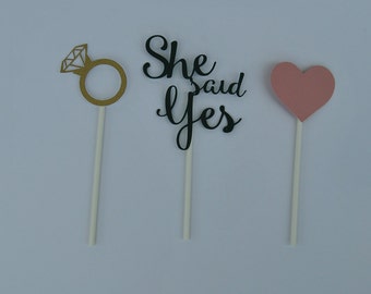 She Said Yes Cupcake Toppers, Engagement Cupcake Toppers, Engagement Party Decor, Bridal Party, Custom Parties by PartyAtYourDoor on Etsy