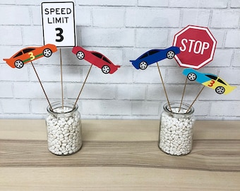 Race Car Centerpieces, Race Car Birthday Decor, Speed Limit Centerpiece, Two Fast, Race Car Party, Custom Parties by PartyAtYourDoor on Etsy