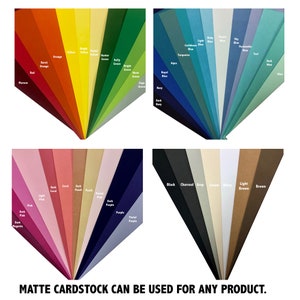 May include: A color chart of matte cardstock paper samples in a fan shape. The colors include red, orange, yellow, green, blue, purple, pink, brown, gray, black, and white.