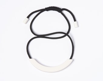 Black Cord & White Ceramic Adjustable Knot Necklace