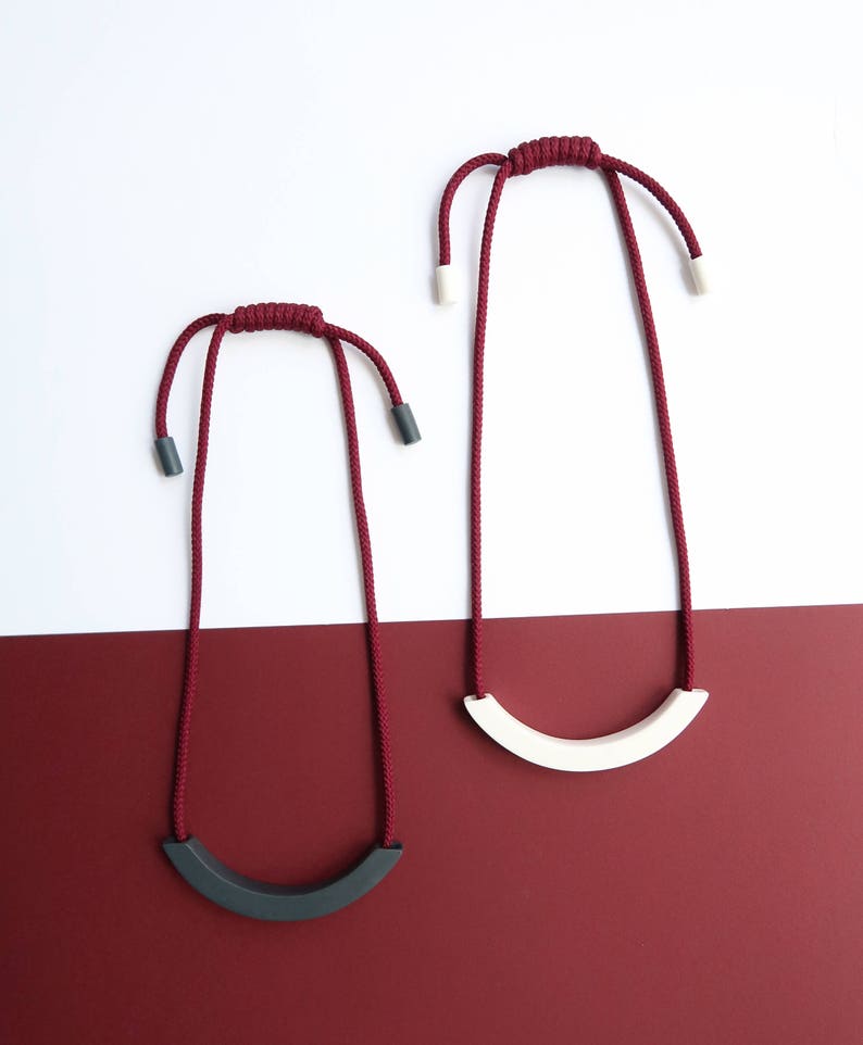 Burgundy Cord & Grey Ceramic Adjustable Knot Necklace Etsy UK