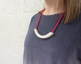 Pink Cord & White Ceramic Adjustable Knot Necklace