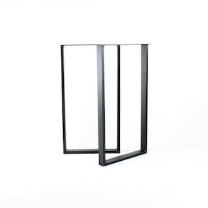 May include: Black metal table legs with a rectangular shape. The legs are made of sturdy metal and have a simple, modern design.