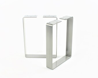 Raw Sanded Steel Bench Table Legs/Gloss Clear Powdercoat Finish/Choose Your Height and Width/Set of Two, Hand Fabricated in USA
