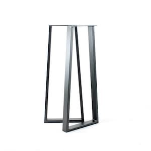 May include: Black metal table legs with a triangular design. The legs are made of sturdy metal and have a black finish.