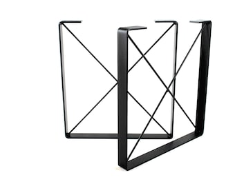 X Brace Table Legs/Desk Legs/Set of Two/Satin Black Powdercoat Finish/Choose Your Height and Width/Hand Fabricated To Order.