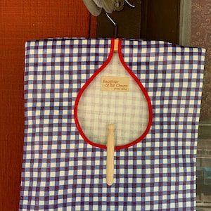 Blue Check Clothespin Bag Vintage Style Heavy Durable Cotton w/Removable Wooden Hanger. Holds 100+ Pins. Makes a Great Gift! Handmade in USA