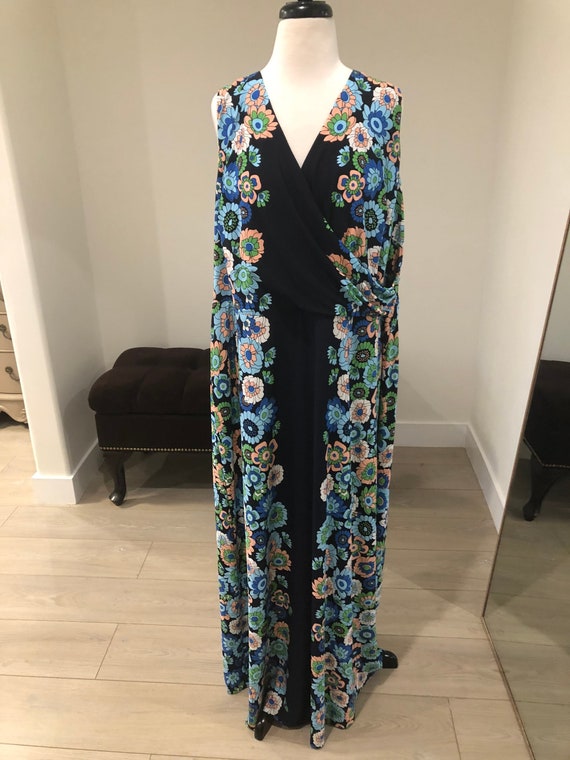 LONDON TIMES WOMAN Blue Floral Plus Size Dress Si… - image 1