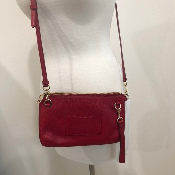 Coach Red Leather Double Zip Crossbody Bag Gem
