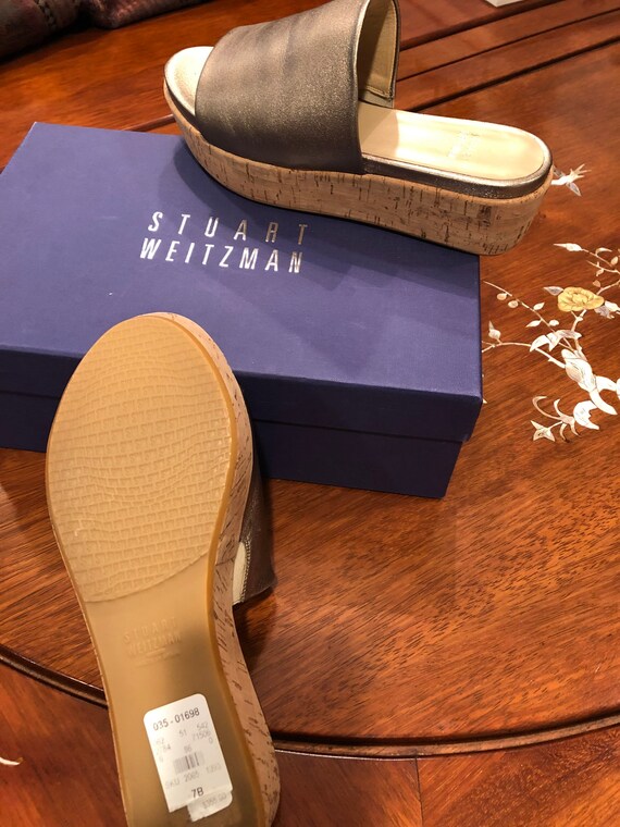 stuart weitzman gold wedges