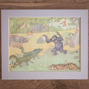 1944 &quot;Our Times&quot; Rare Lithograph by E. Boyd Smith in Custom 8x10 Mat - Original Vintage Illustration - Prehistoric Paleoart