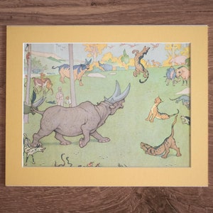 1944 &quot;Oligocene&quot; Rare Lithograph by E. Boyd Smith in Custom 8x10 Mat - Original Vintage Illustration - Prehistoric Animals Paleoart