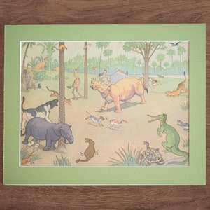 1944 &quot;First Mammals&quot; Rare Lithograph by E. Boyd Smith in Custom 8x10 Mat - Original Vintage Illustration - Prehistoric Animals Paleoart