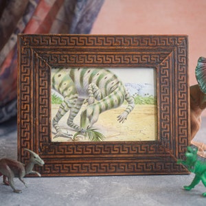 Fabrosaurus Illustration in Art Deco Frame - 8.75 x10.75 Vintage Framed Paleoart - 1990s Dinosaur Artwork