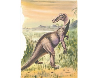 1959 "Trachodon"- Original 8.25 x12 Vintage Print - Prehistoric Dinosaur Illustration