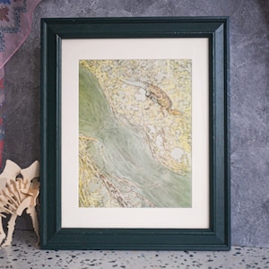 Maiasaura Death in Wood Frame - 13.5x16.5 Vintage Framed Paleoart Print - 1980s Dinosaur Illustration