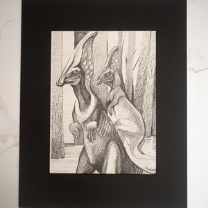 1954 &quot;Parasaurolophus&quot; by William Scheele in Black Custom 11x14 Mat - Rare Original Vintage Paleoart Print  - Unique Dinosaur Illustration
