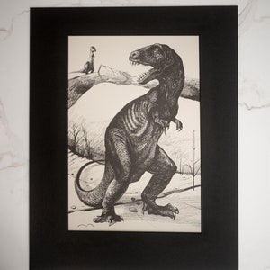 1954 &quot;Tyrannosaurus&quot; by William Scheele in Black Custom 11x14 Mat - Rare Original Vintage Paleoart Print  - Unique Dinosaur Illustration