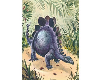 1959 "Stegosaurus"- Original 8.25 x12 Vintage Print - Prehistoric Dinosaur Illustration