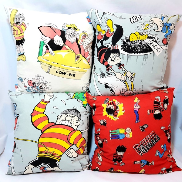 Beano Bash Street & Desperate Dan Cushion Covers (Handmade with Original Vintage Fabrics)