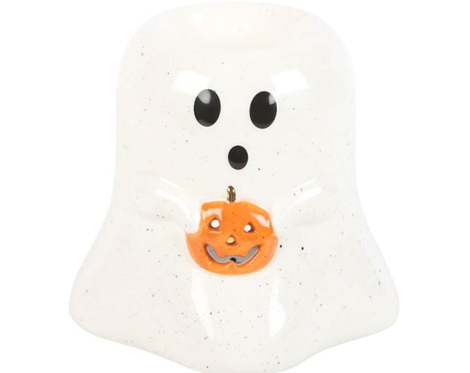 Cute Halloween Ghost with Pumpkin Ceramic Tealight Wax Melt Warmer 11x11x11