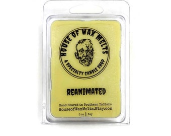 Uplifting Lime, Neroli, and Olibanum Scented, Horror Themed Wax Melts - Reanimated by House of Wax Melts - For Use in Warmer