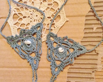 Blue Crochet Barefoot Sandals With Australian Sea Shell ~ Other Colors Available ~ Ready To Ship ~ Foot Jewelry ~ Beach Sandals