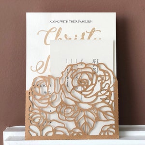 SVG Rosen Hochzeitseinladung Taschenumschlag 5x7, SVG-Vorlage, Quinceanera-Karte, florale Laser-Cut-Datei, Silhouette Cameo, Cricut
