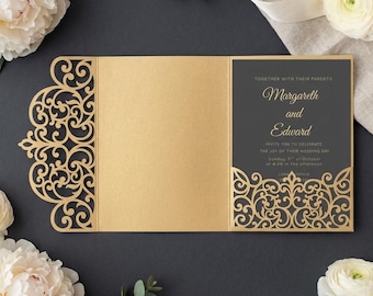 Wedding invitation template Tri Fold envelope, design for laser cutting (svg, dxf, ai, eps, cdr) Ornamental lasercut Cameo Cricut