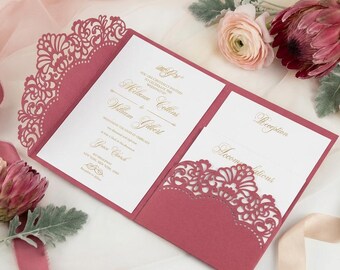 Tri Fold 5x7 Wedding Invitation Pocket Envelope SVG Template, ornamental lace design, laser cut file, Silhouette Cameo, Cricut cutting files