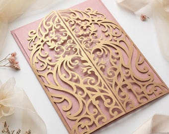 Modello per invito di nozze con porta pieghevole da 5x7'', Quinceanera, taglio laser, file di taglio SVG DXF CDR, Silhouette Cameo, modello Cricut